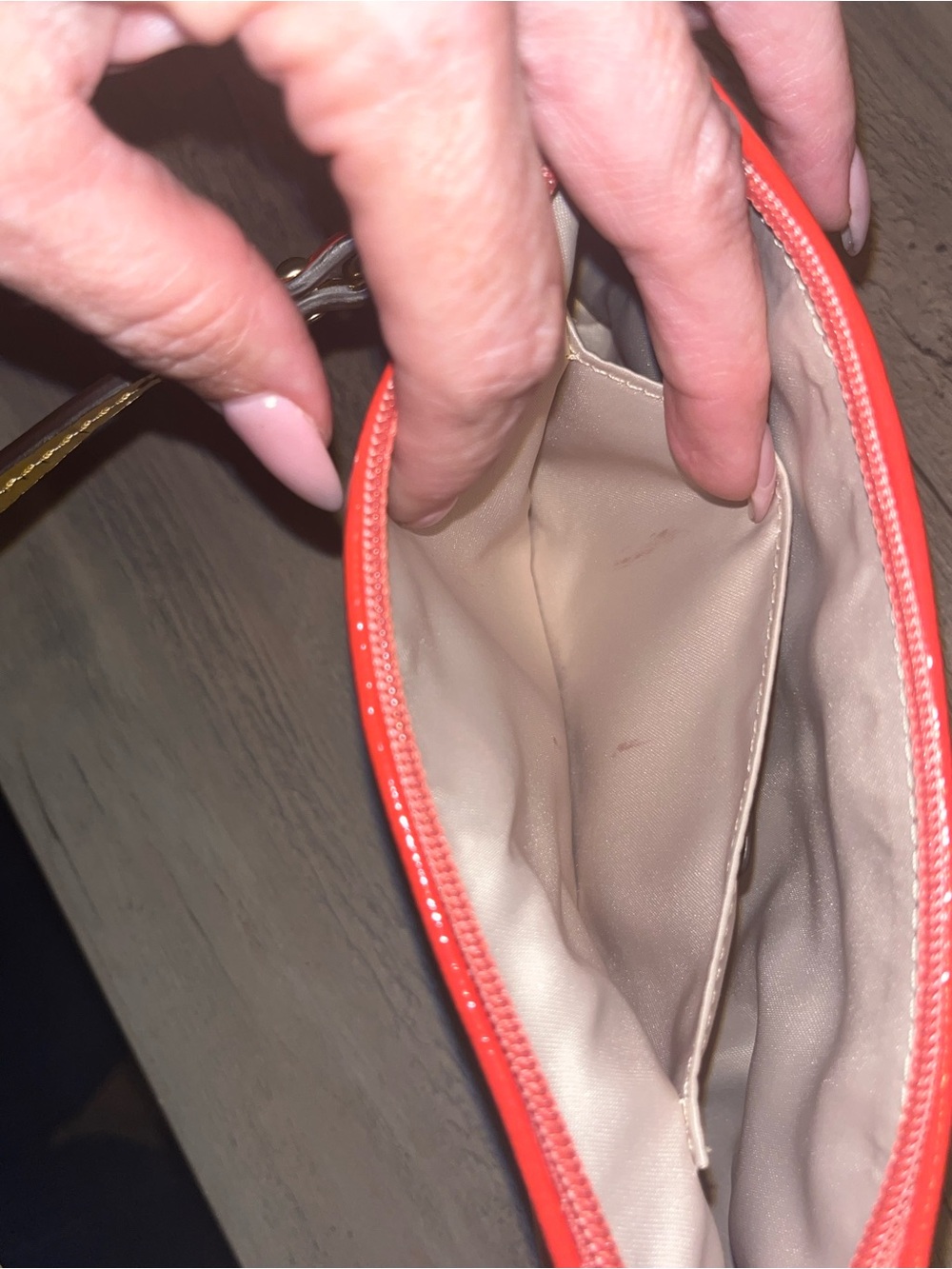 Coach Salmon oversized Satin Wristlet with Leather Trim and Gold Hardware - Picture 5 of 7